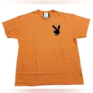 PLAYBOY men’s graphic print shirt orange Tee Black Logo size medium‎